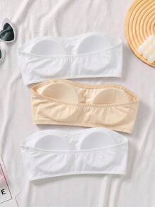 SHEIN 青少年女孩簡約舒適加厚防滑抹胸上衣 3件組 白色夏季娃娃裝 - 彩色 - 查看 2