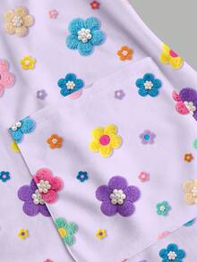 PopScrub Fun Floral Print Purple Casual Minimalist Scrub Uniform Top - Multicolor - View 5