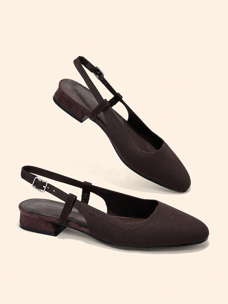 CUCCOO BASICS Women's Shoes Spring And Summer Simple Classic Woven Material Round Toe Short Heel Shoes Suitable For Commuting Dating Parties Parties - Brown - View 1
