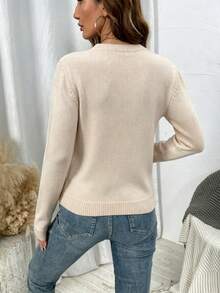 SHEIN Fashionable Elegant High-End Sweater Autumn/Winter Women's Long Sleeve Student Loose Knit Base Layer Top - Apricot - View 2