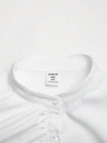 SHEIN 青少年女孩立領長袖誇張不對稱荷葉邊鈕扣白色襯衫，返校季 - 白色 - 查看 3