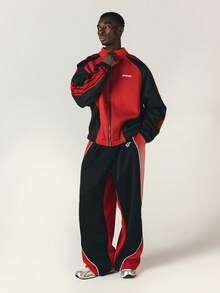 SUMWON Color Block Full Zip Track Jacket With Mandarin Collar Contrast Stripe Sleeves And Elastic Hem - Multicolor - View 3