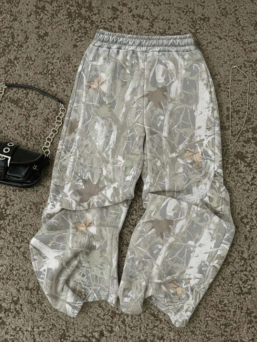 Celana Jogging Motif Daun Digital untuk Anak Perempuan Remaja, Pakaian Kasual Nyaman Musim Gugur/Dingin, Rajut, Longgar, Kembali ke Sekolah, Streetwear, Kamuflase, 1 Gambar Acak - MultiWarna - View 1
