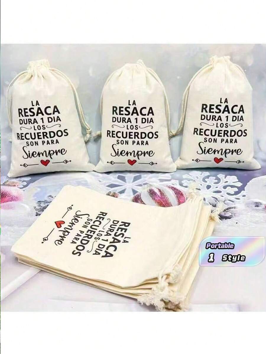 10pcs Beige Spanish Wedding Party Hangover Drawstring Bags, Suitable For Party Recovery Items Packaging - Beige - View 1