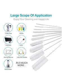 10 Pack Stainless Steel Straw Cleaning Brushes Reusable Durable Extra Long Flexible Nylon Bristles For Glass Silicone Metal Water Bottles Multipurpose Friendly Gift - White - View 8