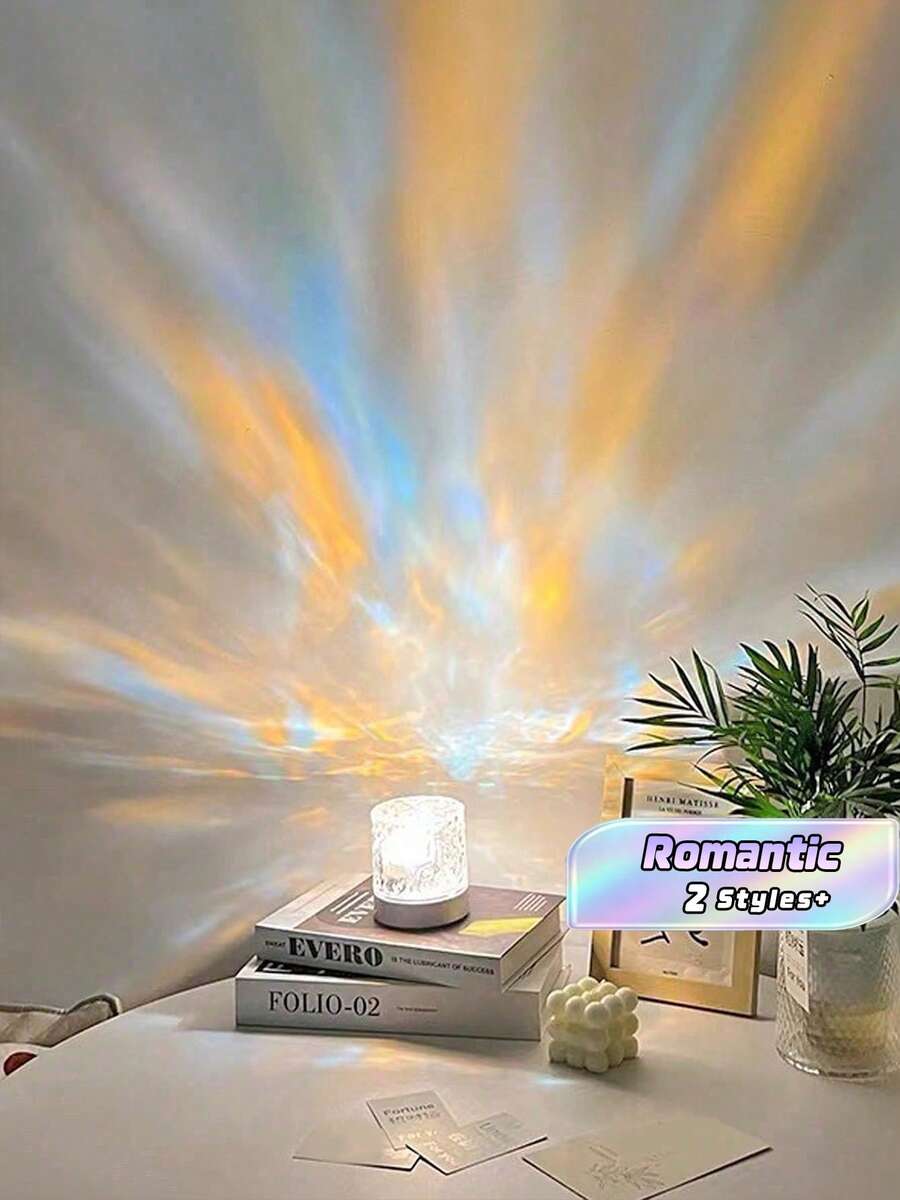 1PC Dreamlike Flame & Water Swirl Projection Lamp, Perfect Romantic Gift For Birthday, Holiday - متعدد الألوان - مشاهدة 1