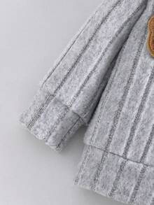 SHEIN 2件組韓式羅紋刷毛質感新生兒寶寶卡通熊刺繡運動衫長褲套裝，可愛休閒灰色秋季款 - 灰色 - 查看 7