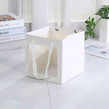 1pc/6pcs Set Square Clear Window Kraft Paper Bags, Daily Necessities Packaging Handheld Bags, Paper Flower Gift Bags With Ribbon Handles, Paper Shopping Bags, Suitable For Birthday, Wedding, Party,Valentine's Day, Easter - multicolor - View 6