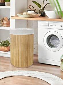 1 pieza Cesta de ropa sucia plegable de bambú de gran capacidad con tapa y asas, rectangular / redonda disponible, cesta de almacenamiento de ropa sucia ahorradora de espacio para el hogar, dormitorio, baño, cuarto de lavado - Color original de bambú. - Ver 11