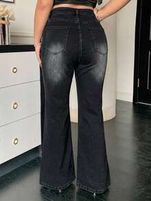 Dazy Plus Plus Size Women's Casual Versatile Daily Flare Jeans With Pockets And Buttons Fall - Black - View 5