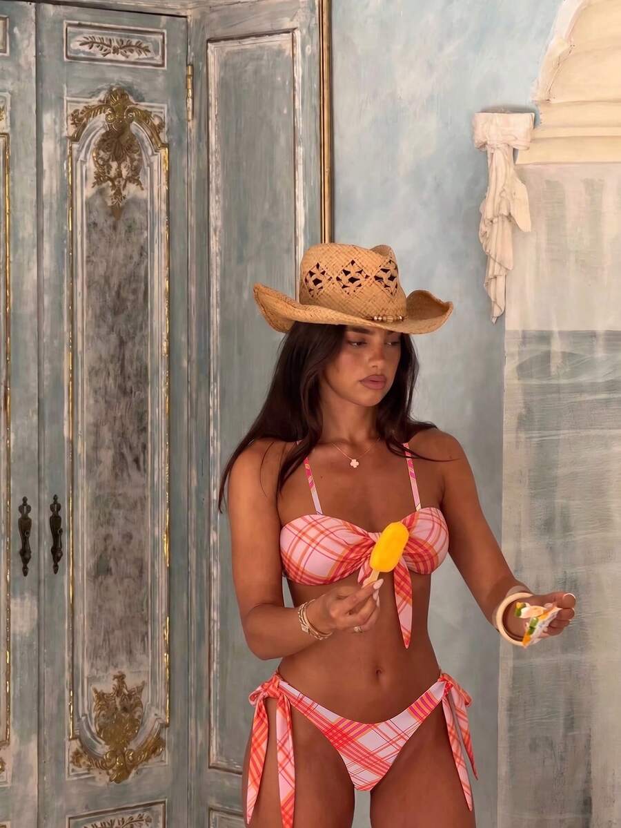 SHEIN Swim 度假格子比基尼泳装套装(随机印花) - 彩色 - 查看 1