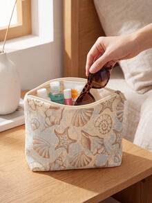 1pc Portable Cosmetic Bag, Ocean Series Shell & Starfish Pattern Double-Sided Print, Travel Zipper Makeup Pouch, Multi-Function Toiletry Storage Bag - Multicolor - View 7