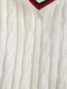 SHEIN Striped Crew Neck Sweater Boy Loose Casual Sweater Teen Boy Autumn Fall - White - View 7