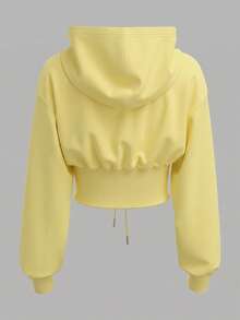 SHEIN EZwear 白色針織女款運動衫，秋冬長袖上衣，黃色女款運動衫 - 鵝黃色 - 查看 2