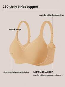 Sujetador sin costuras y sin aros con copa suave y almohadillas extraíbles para mujeres de talla grande, sujetador con soporte de relleno ligero sin aro - Champán - Ver 5