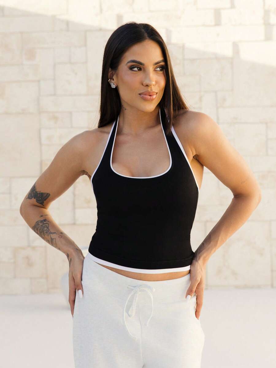 Maju Mazalli Tank Top Yoga Olahraga Tanpa Jahitan untuk Wanita Warna Hitam - Hitam - View 1