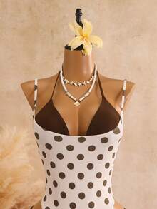 Swim SXY Women's Polka Dot 2 In 1 One-Piece Swimsuit, Suitable For Beach Vacation, Pool Party, Beach Party - Brown - View 6