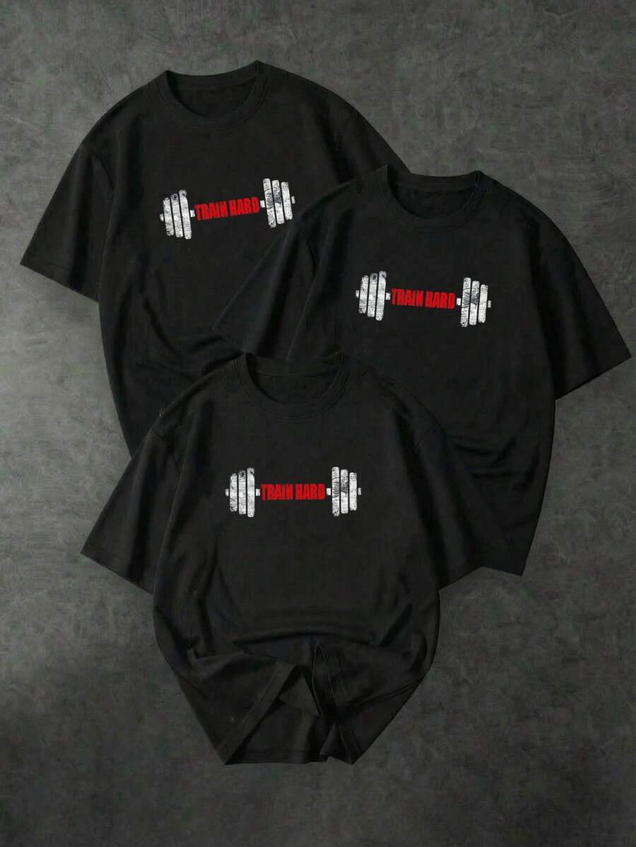 Gym Rark 男士槓鈴印花短袖休閒健身運動T恤 - 黑色 - 查看 1