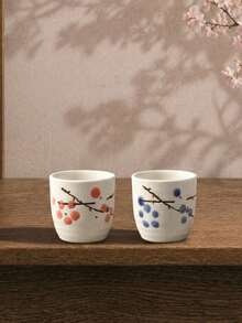 Cirelle 1個日式陶瓷茶杯，手繪花卉瓷杯無把手，傳統清酒杯 - 彩色 - 查看 1