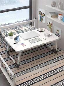 1 Piece Bed Desk Laptop Table Portable Foldable Small Writing Table For Students Dormitory Home Use With Cup Holder And Anti Slip Design - White - View 3
