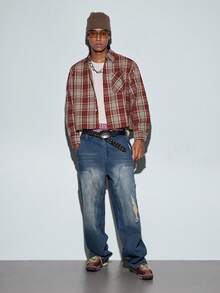 Modcrash Men's Single-Button Casual/Commuting Checkered Short-Sleeved Shirt - Red - View 4