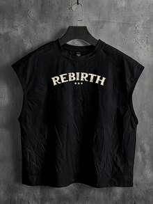 Manfinity ZONE917 Street Style Short Gothic Jesus Shepherd Cross Graffiti Print Black Tank Top, Holiday - Black - View 2