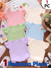 1 buah Atasan Lengan Bergelombang untuk Bayi Perempuan, Gaya Kasual Liburan Musim Panas, Motif Buah dengan Cetakan Huruf, Desain Minimalis Klasik, Modis dan Serbaguna, Cocok untuk Jalan-jalan Musim Panas dan Pakaian Liburan - Berwarna merah muda - View 2