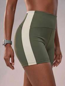 Zivah Women's Colorblock Cropped Top And High-Waist Shorts Gym Workout Fitness Pilates Set Olive Green All Season - Green - View 4