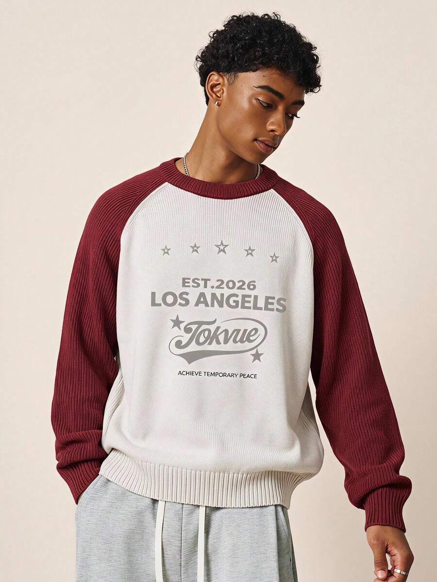 TOKVUE Men's Letter Print Casual Daily Knit Top - Multicolor - View 1