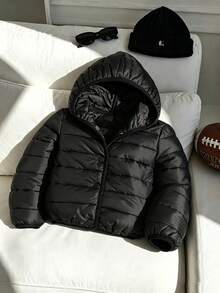 SHEIN Infant (Boy) Winter New Style Padded Thick Thermal Lined Padded Coat With Zipper, Winter Padded Coat, Outdoor Wear - Black - View 2