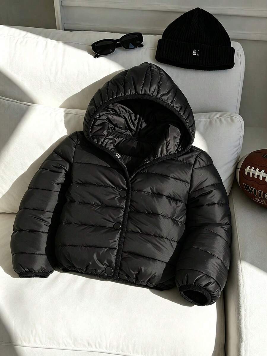 SHEIN Infant (Boy) Winter New Style Padded Thick Thermal Lined Padded Coat With Zipper, Winter Padded Coat, Outdoor Wear