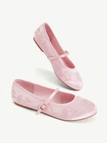 CUCCOO CHICEST 女款粉色緞面刺繡時尚度假沙灘優雅平底鞋 - 粉色色丁 - 查看 6