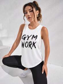 SHEIN Dewbera 女款字母印花休閒健身運動背心 - 白色 - 查看 3