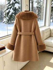 Tween Girl Long Sleeve Fleece Fall Clothes Fall Vintage Versatile Button Fur Trim Collar Overcoat, Holiday Outfits - Brown - View 2