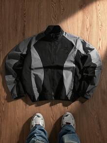 SWAVVY Men's Autumn Casual Colorblock Patchwork Jacket - Black - View 6