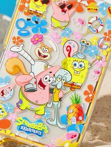 SpongeBob SquarePants | SHEIN Cartoon Pattern Yellow Three-In-One Mobile Phone Case With Anti-Drop Lanyard, Anti-Drop Protective IPhone13-17 Mobile Phone Case. - Multicolor - View 6