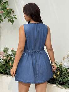 GalTyme Plus Size Fall Casual Kawaii Nice Loose Fit Sleeveless Denim Dress Brunch Going Out Beach Evening Birthday Light Blue - Medium Wash - View 2