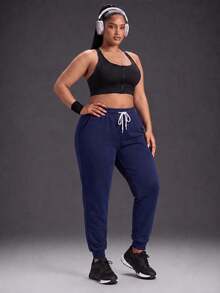 Powerista Women's Plus Size Summer And Spring Mid-Rise Navy Outdoor Jogger Pants With Drawstring Waist And Side Pockets Casual And Comfortable Outdoor Wear - Navy Blue - View 7
