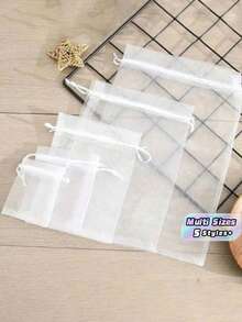 5/10/20/50/100pcs Multi Sizes White Organza Drawstring Bags, Transparent Mesh Gift Pouches, Jewelry Candy Cosmetic Soap Packaging, Wedding Favors, Birthday, Thanksgiving, Christmas Holiday Gift Storage Bags For Home And Party Use Sets For Gift Wraps - White - View 2