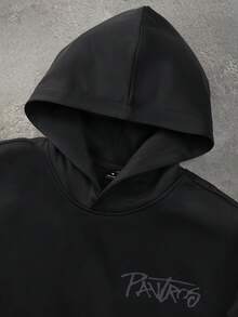 PAVTROS 男士字母印花長袖休閒連帽衛衣 - 黑色 - 查看 3