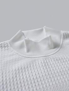 EGENSIO Men's Knitted Jacquard Solid Color Textured Collar Cuff Hem Ribbed High Neck Pullover Sweatshirt - White - View 6