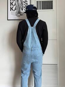 Harrin Don Harrin Don Men's Casual Outdoor Denim Bib Pants - Medium Wash - View 3