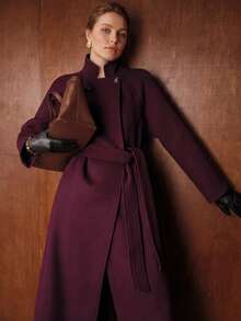 MOTF PREMIUM PLUS SIZE WOMEN'S WOOL BLEND MID-LENGTH OVERCOAT WITH BELT - Burgundy - View 3