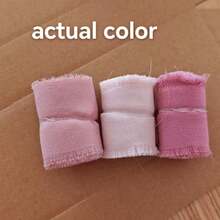 3 Rolls, 3 Colors, Hand-Wrapped Chiffon Ribbon, Suitable For Wedding Invitations, Mother's Day, Bridal Bouquets, Gift Wrapping, DIY Crafts, Rustic Wedding Invitations, Bows, Garlands, Christmas Decorations, - Pink ribbon - View 2
