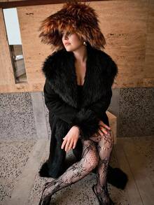 MOTF PREMIUM WOMEN'S PLUS SIZE AUTUMN/WINTER SHEARLING LONG COAT - Black - View 7