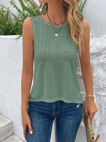 Breezaya Hollow Out Embroidery Cross Back Tank Top - Green - View 4