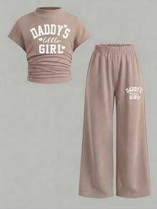  2pcs/Set Gray Knit Outfit, Ruched High Neck Fitted Top Paired With Wide Leg Pants, . - Multicolor - View 3