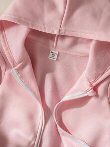 SHEIN 女童蝴蝶結裝飾拉鍊門襟連帽寬鬆休閒冬季衛衣 返校季 粉色 秋季 - 粉色 - 查看 5