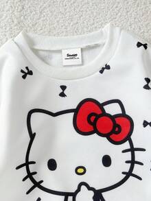 HELLO KITTY AND FRIENDS | SHEIN 1件少女休閒可愛卡通蝴蝶結印花圓領抓絨衛衣，適合秋冬穿著 - 白色 - 查看 8