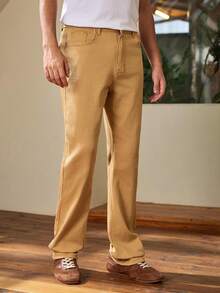Whitmere Men's Regular Fit Vintage Washed Elastic High Street Straight Slim Fit Casual Jeans - Khaki - View 5